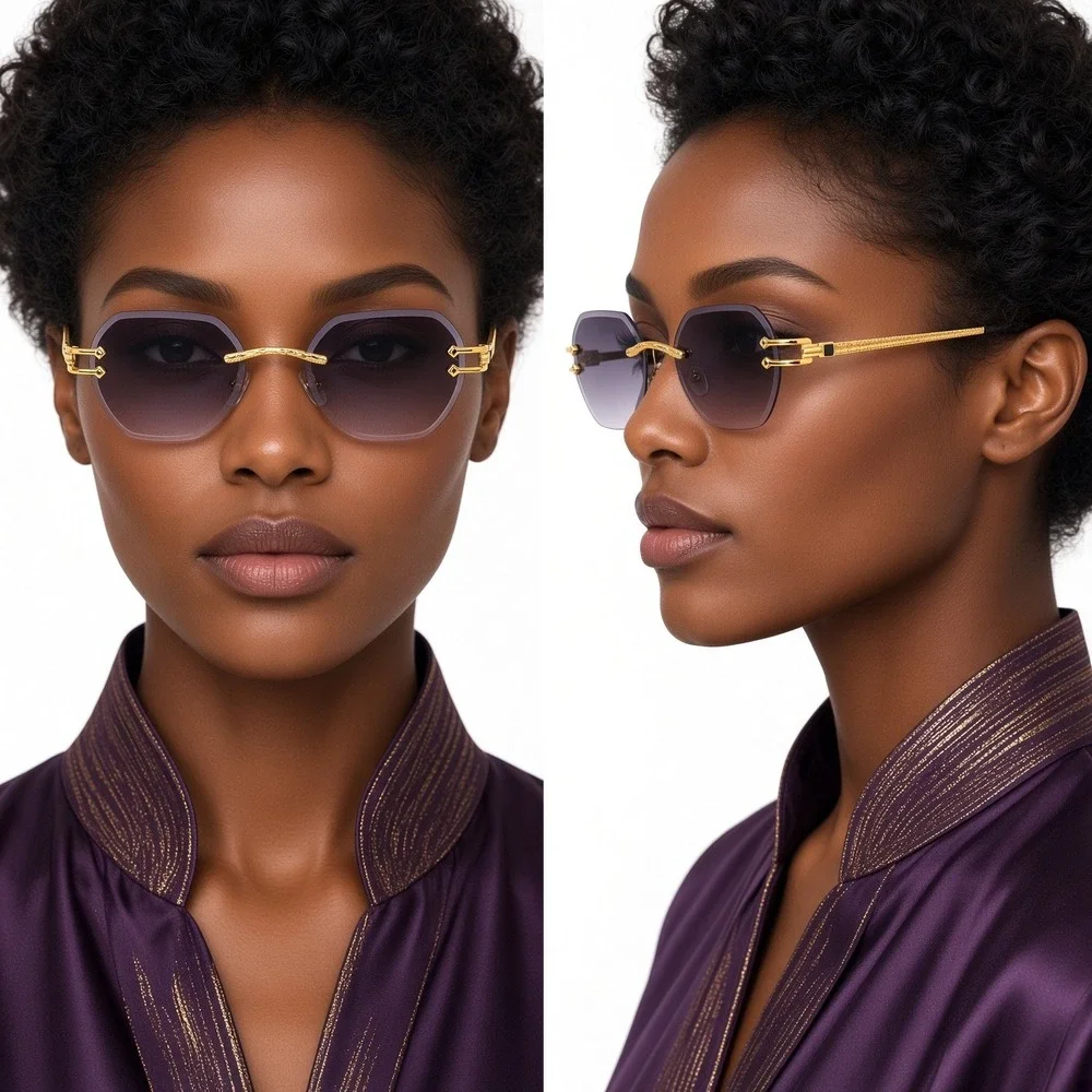 Frameless Women Fashion Black Gradient Sunglasses Vintage Classic Female UV400